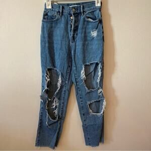 Pacsun High Rise Straight Jeans Distressed Destroyed